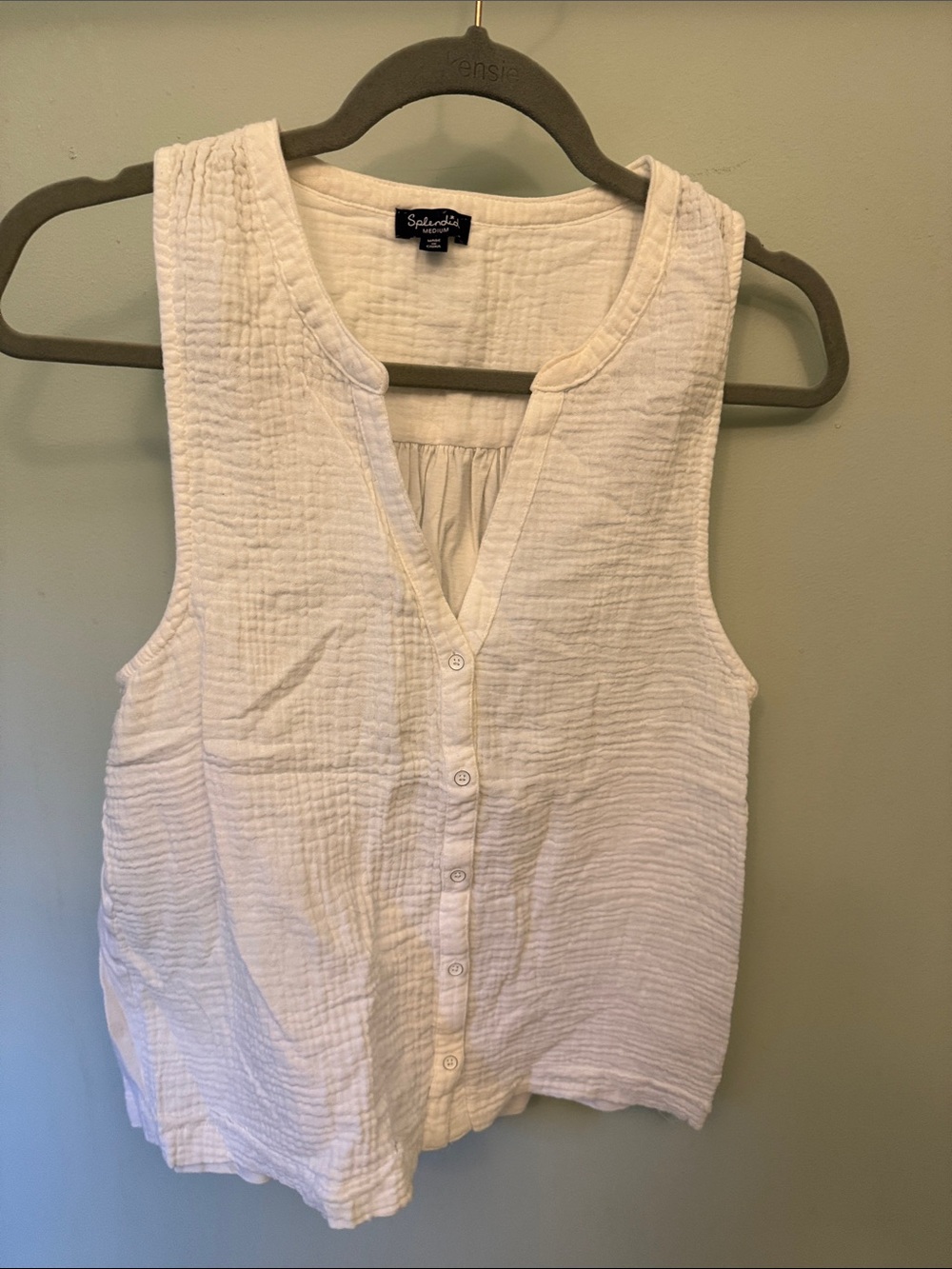Splendid White Button-Front Sleeveless Cotton Top
